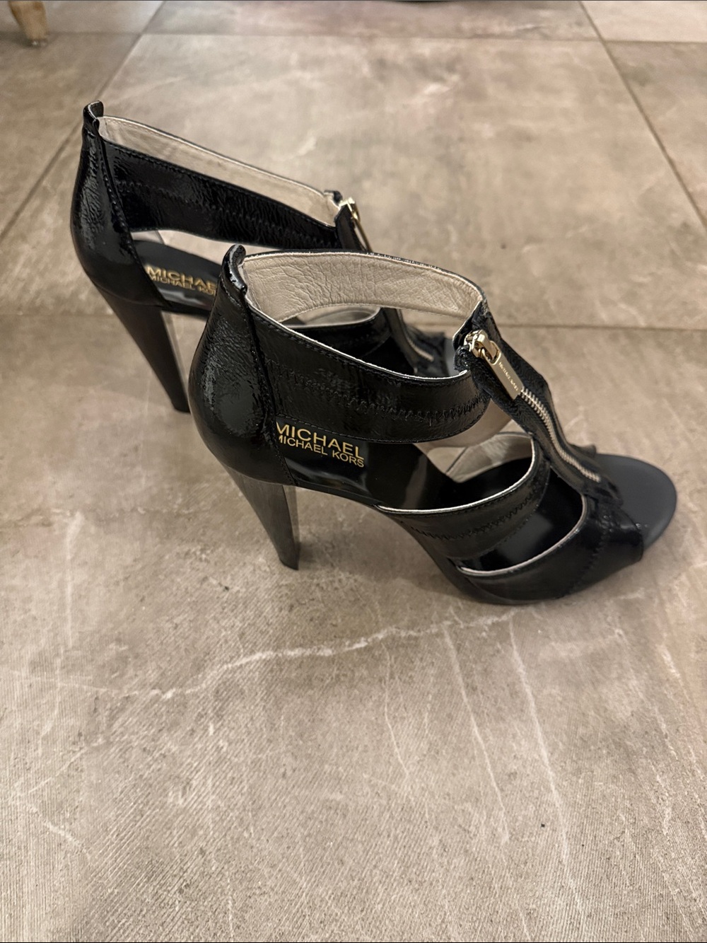 Michael Kors Black Patent Front-Zip Strappy Heels NWT - Picture 3 of 7